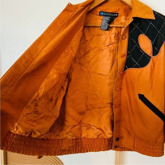 Vintage 1993 Sienna Orange Silk Beaded Button Front Bomber Jacket - Picture 9 of 11